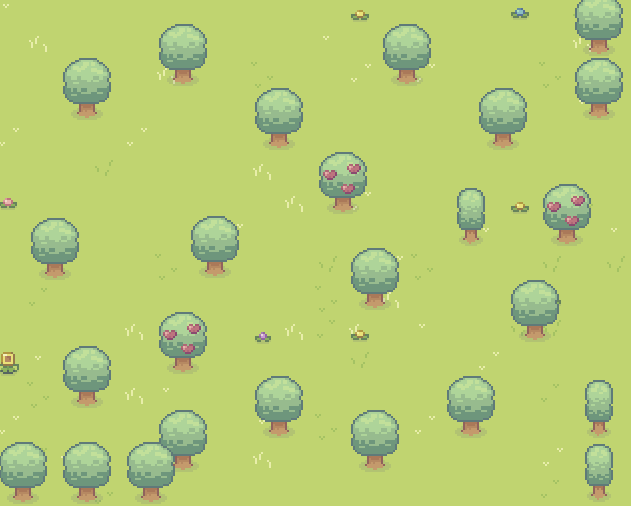 The forest with oak and apple trees