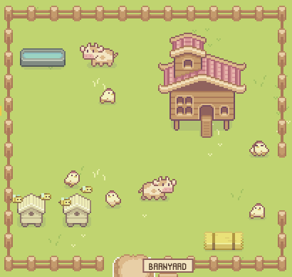 Your barnyard with chickens, cows and beehives